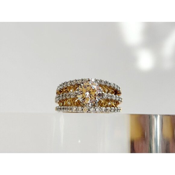 CZ Gemstones Vintage Sterling Silver Vermeil Gold T Gemstone Ring - sz 7.75 - Picture 10 of 10